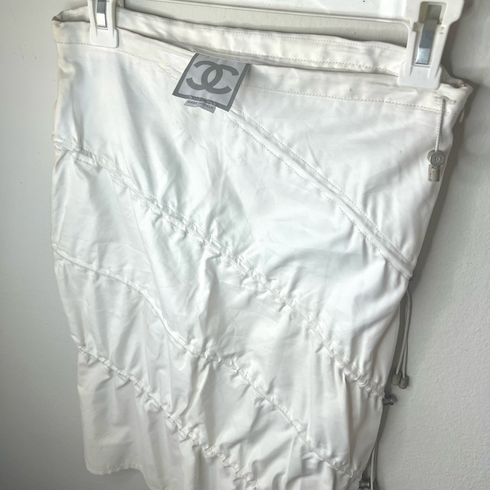 Chanel White Bungee Ruched Pencil Midi Skirt
